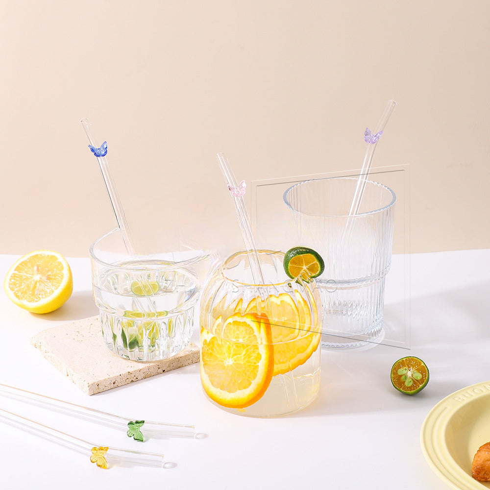 Wholesale Colorful Butterfly Clear Glass Straws